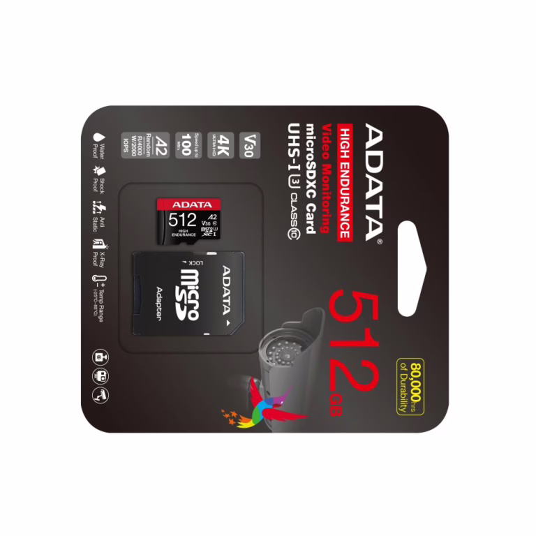 Memoria MicroSD ADATA A2-V30 512GB Resistente Videovigilancia Profesional