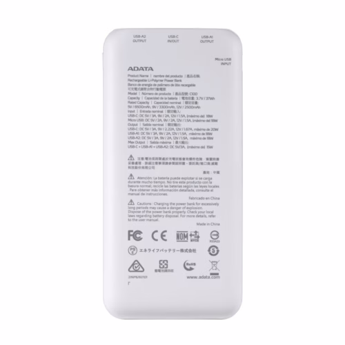Power bank Adata C100 10,000mAh tipo C Blanca