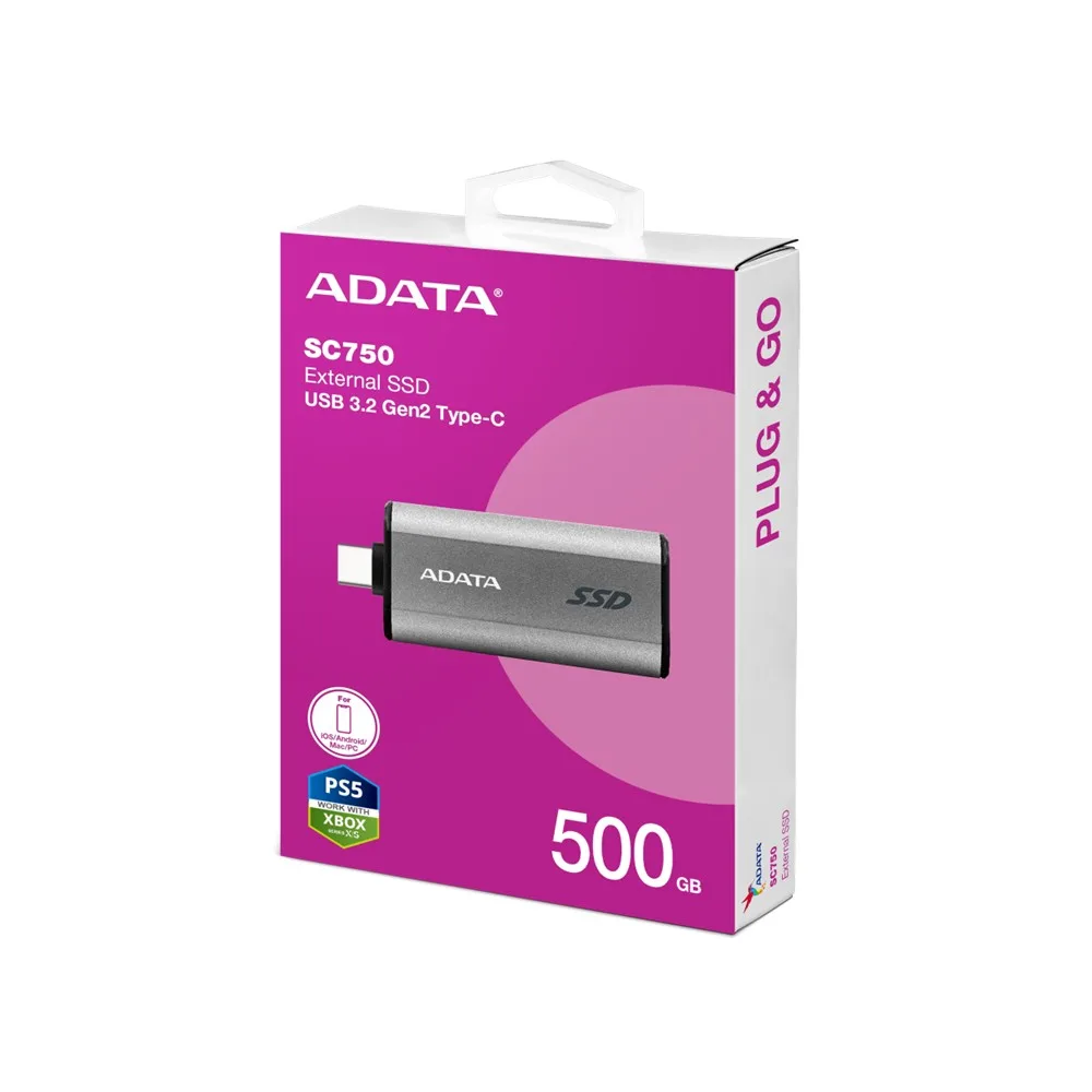 Unidad SSD Externa Adata SC750 500GB Tipo C USB 3.2 Retráctil