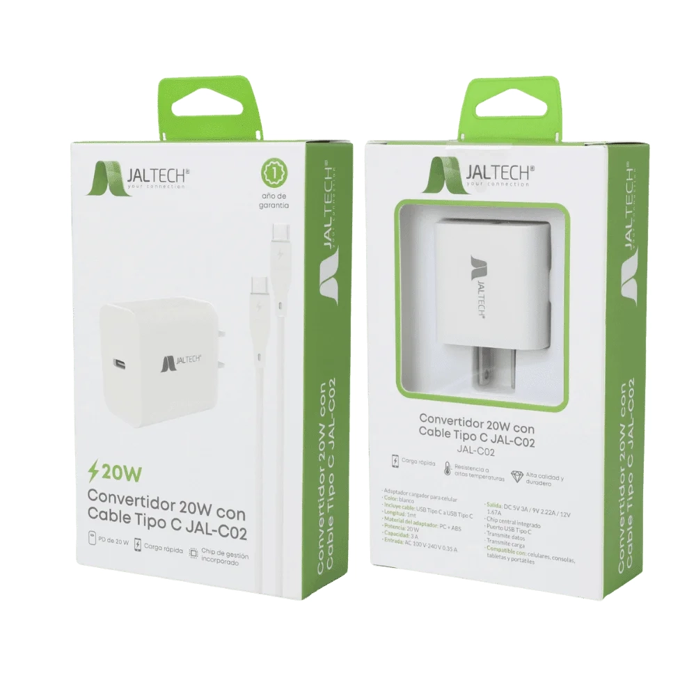 Adaptador Cargador Celular Tipo C 3A 20W con Cable 1M – Blanco