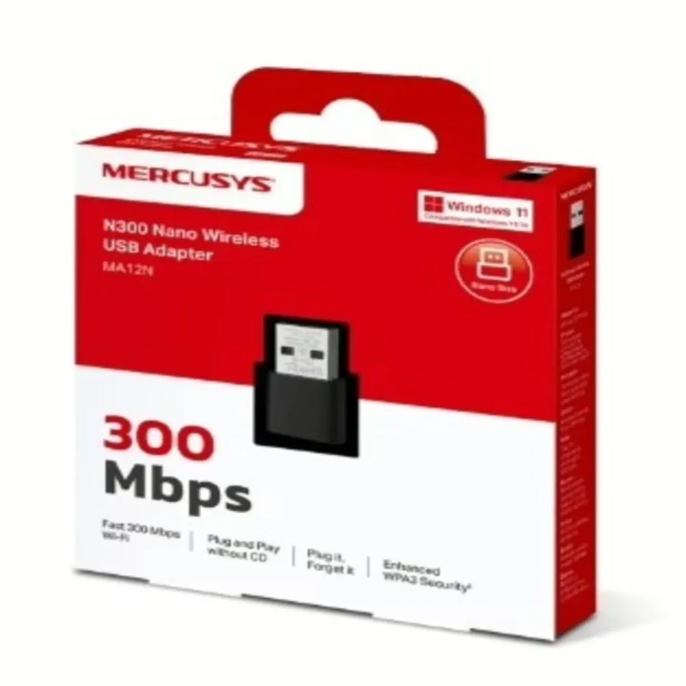Adaptador Inalámbrico USB Mercusys N300 MA12n Compacto WPA3