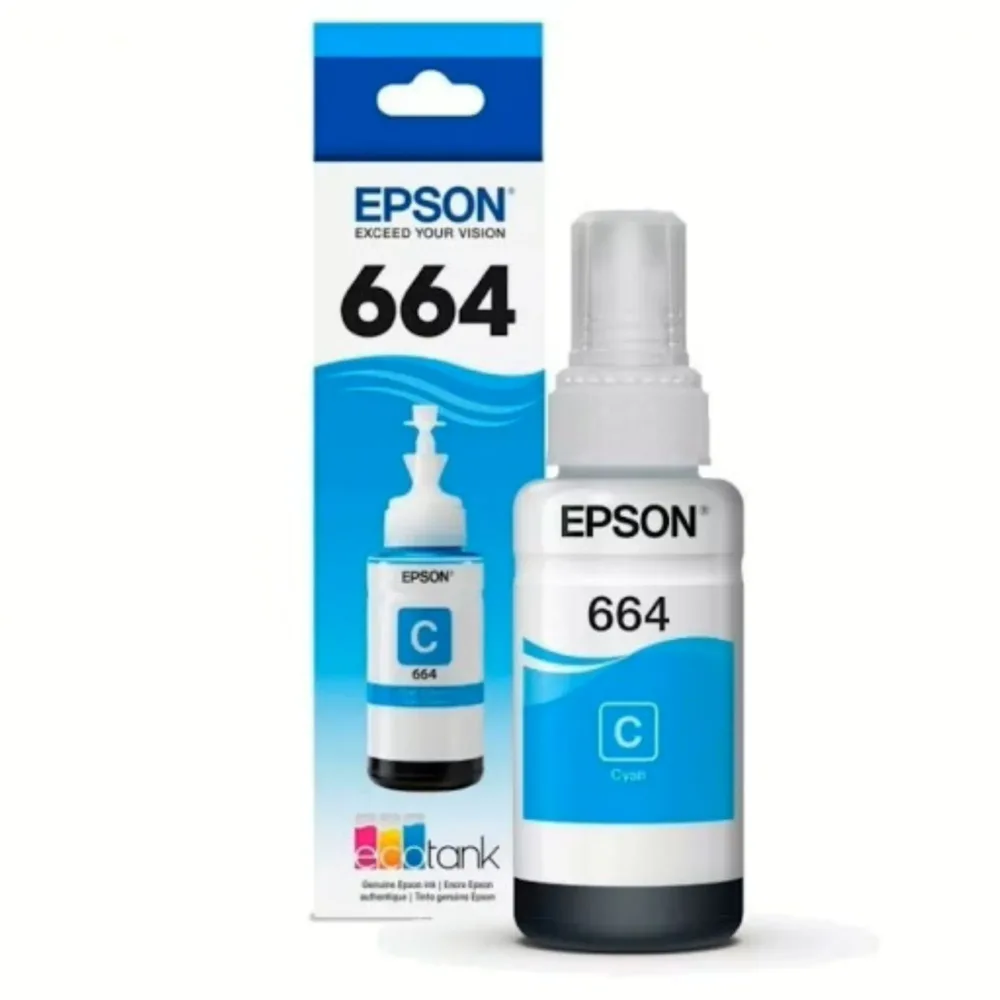 Tinta Epson 664 Cian Original, 70 ml, Para Impresoras EcoTank
