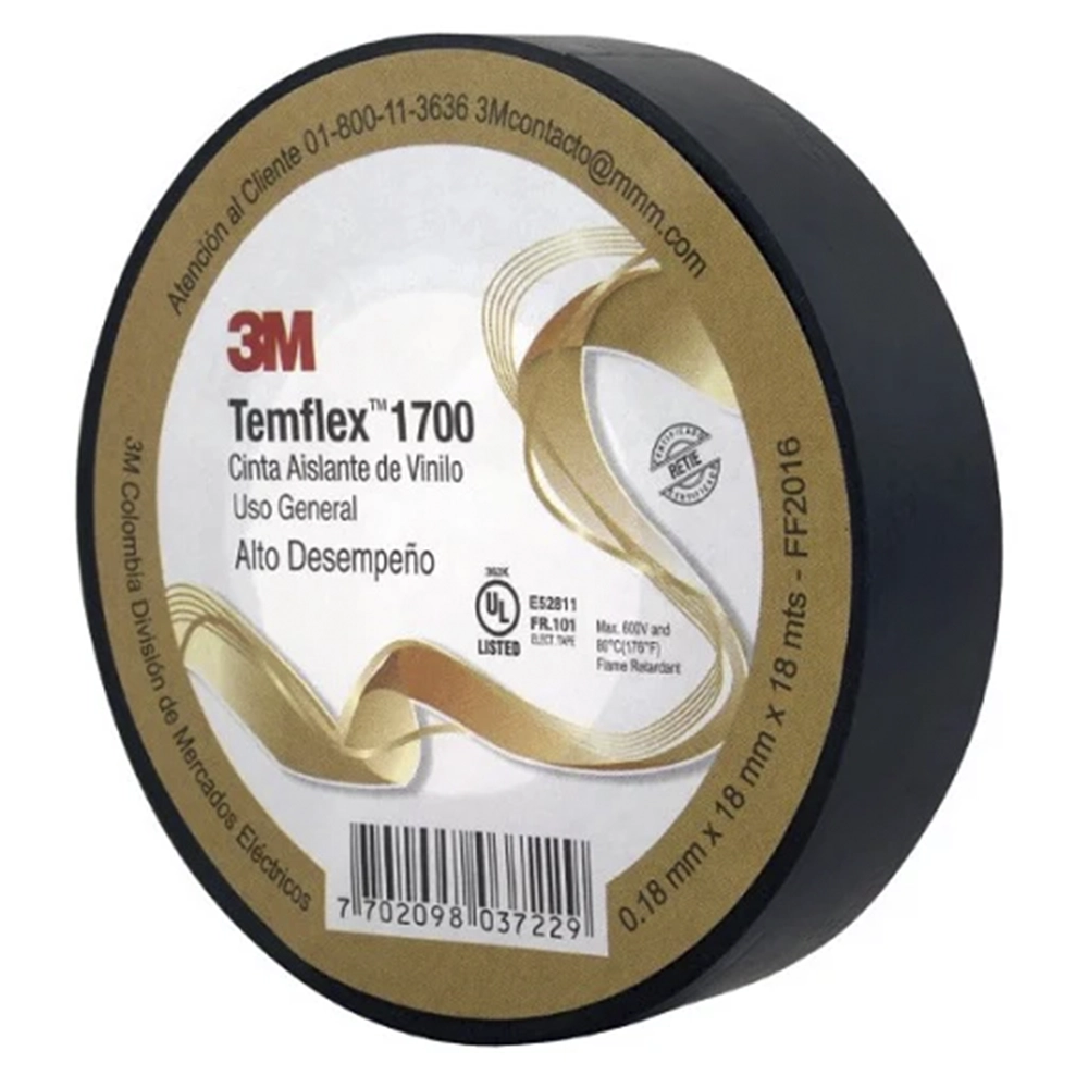 Cinta Temflex 18Mm X 18Mts Negra 3M 1700