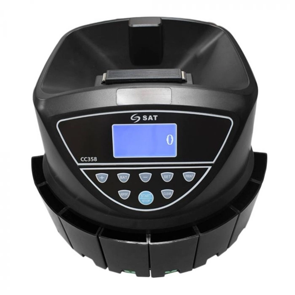 Contadora de Monedas SAT CC358 – Clasificadora Rápida con Pantalla LCD y 350 Monedas/Minuto