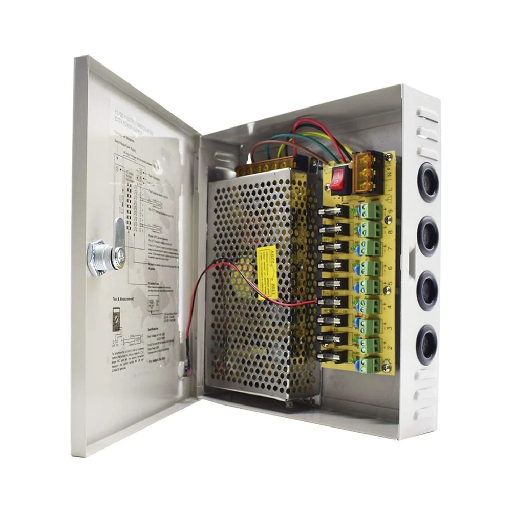 Fuente de Alimentación CCTV 12V 15A 9 Salidas Protección Total