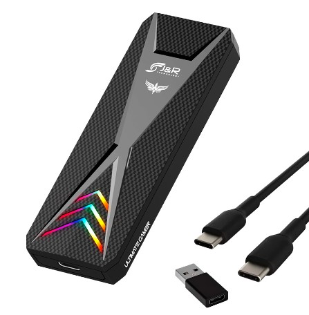Caja externa para SSD M.2 NVMe y SATA JHDD-009 – Iluminación RGB, Protocolo dual, hasta 10 GB/s