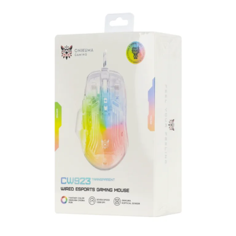 Mouse Gamer Transparente RGB CW923 Onikumo Precisión 12800DPI 7 Botones
