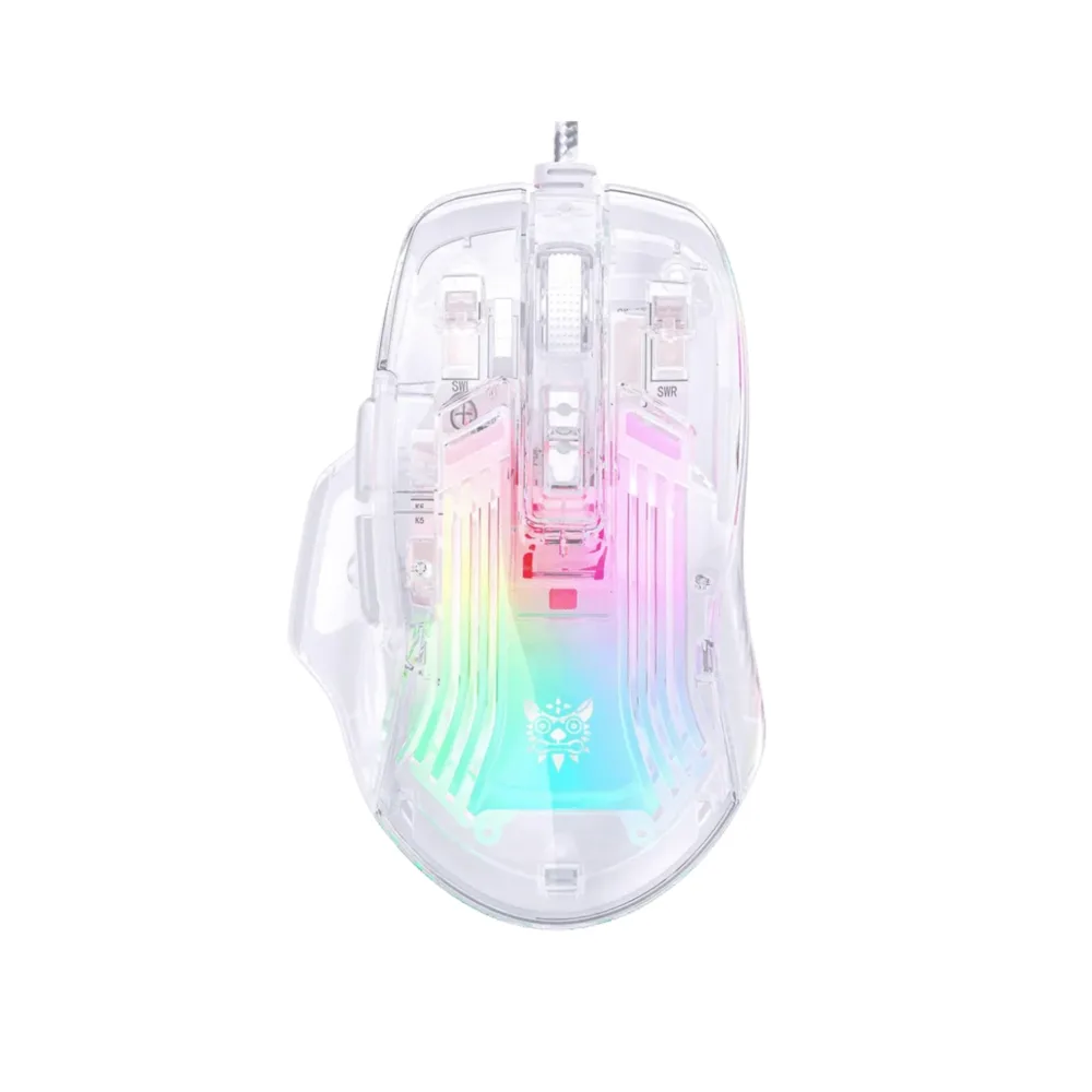 Mouse Gamer Transparente RGB CW923 Onikumo Precisión 12800DPI 7 Botones