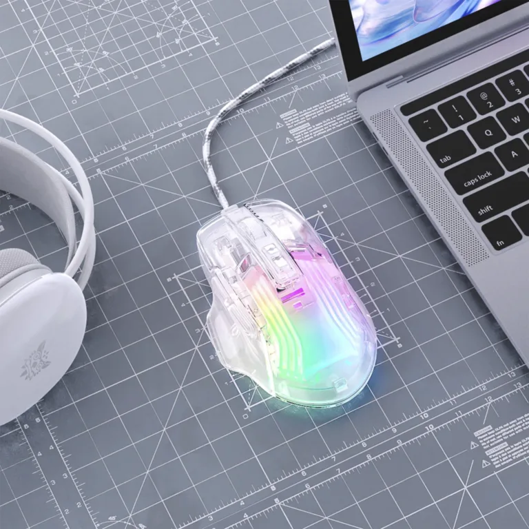 Mouse Gamer Transparente RGB CW923 Onikumo Precisión 12800DPI 7 Botones