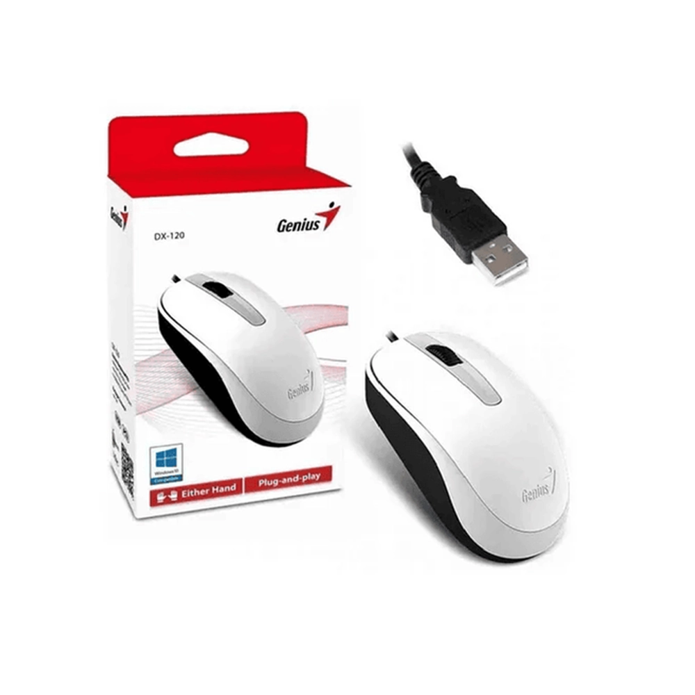 Mouse Genius USB DX-110 Blanco | Ambidiestro, Cómodo y Preciso