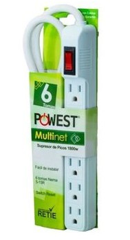 Supresor de Picos Multinet 6T Powest, 6 Tomas, 1800W, con Interruptor 15A