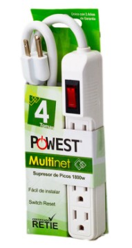 Supresor de picos Multinet 4 salidas 1800W con cable y protección 15A
