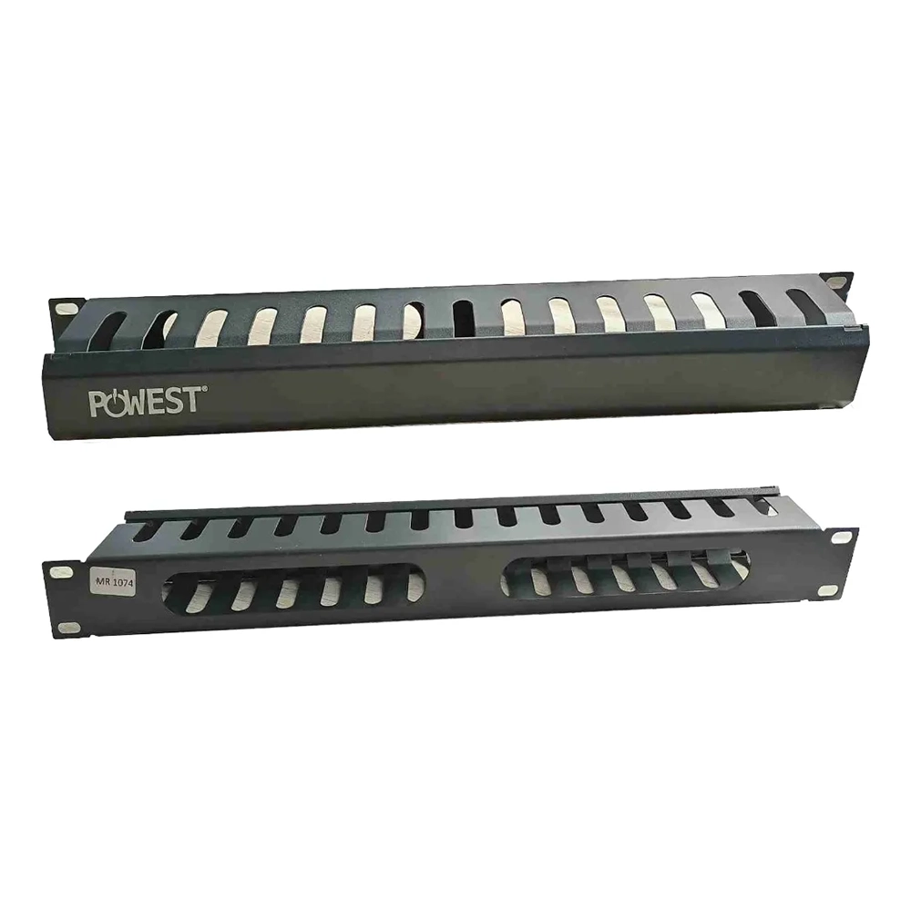 Organizador Horizontal de Cable POWEST 1U Metálico – Para Rack 19”, Color Negro