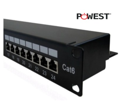 Patch Panel Categoría 6 Powest – 24 Puertos, Rack 19”, Organizador Integrado
