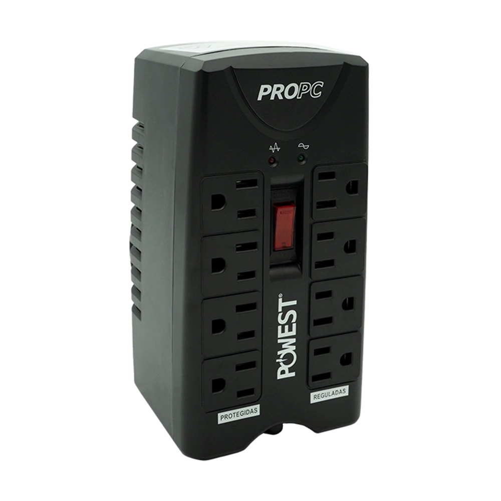 Regulador Electrónico de Voltaje Powest PROPC1000 – 8 Tomas, AVR, Protección Inteligente