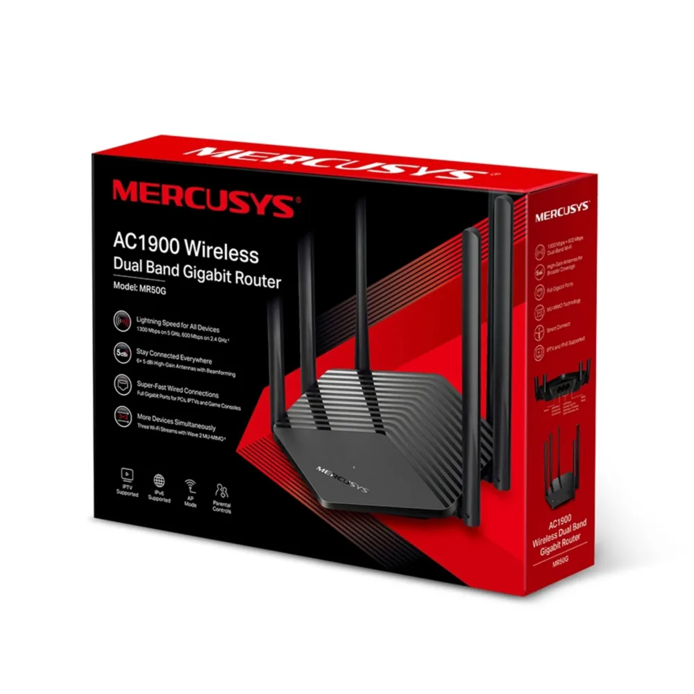 Router Gigabit Inalámbrico Mercusys MR50G AC1900 – Doble Banda, MU-MIMO, 6 Antenas, Puertos Gigabit
