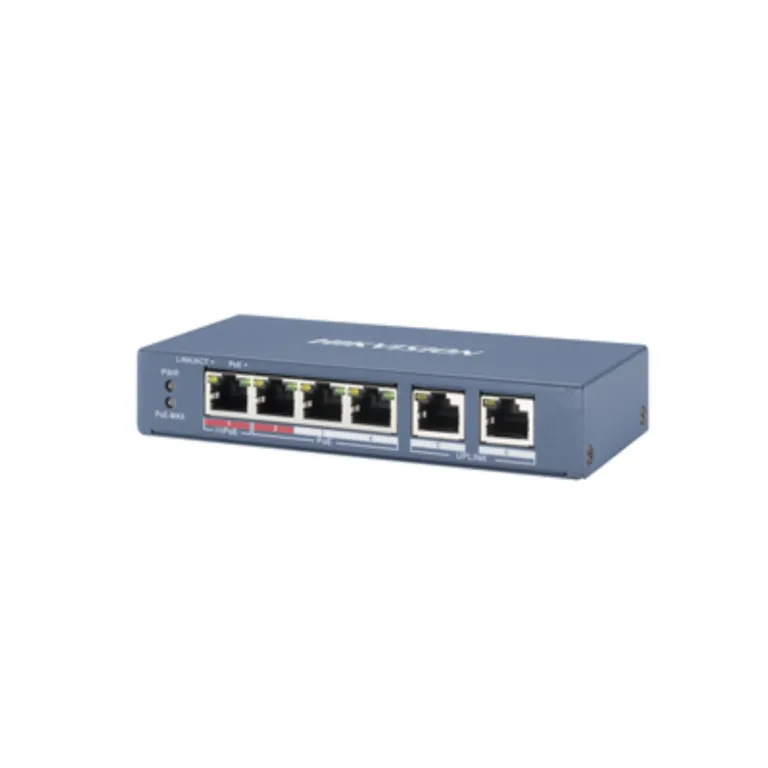 Switch 4 Puertos PoE Hikvision DS-3E0106P-E/M Protección 6KV