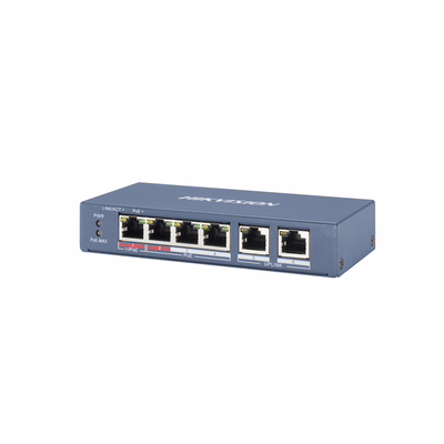 Switch PoE No Administrado DS-3E0106P-E/M Hikvision – 4 Puertos PoE + 2 RJ45 Fast Ethernet