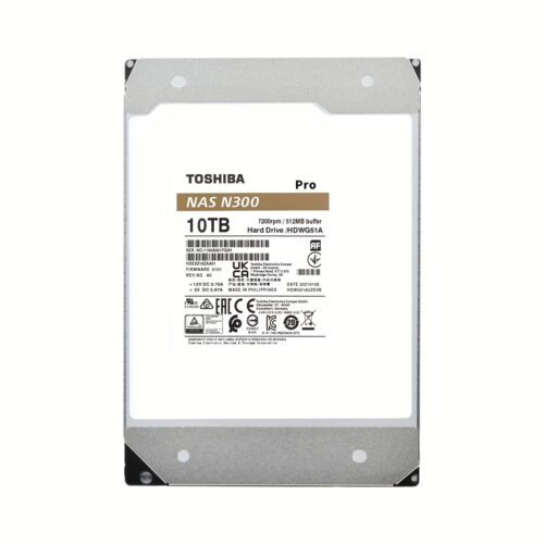 Disco duro interno NAS Toshiba N300 10TB – 7200 RPM, CMR, 3.5", para NAS 24/7