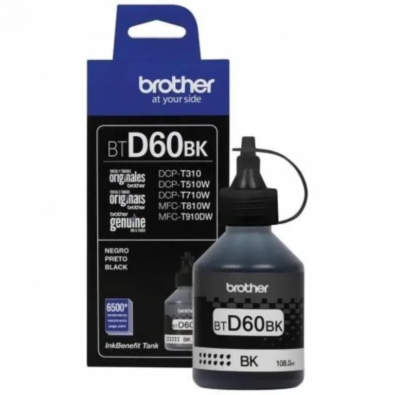 Tinta Brother Original Negra BTD60 Ultra Rendimiento 6000 Páginas