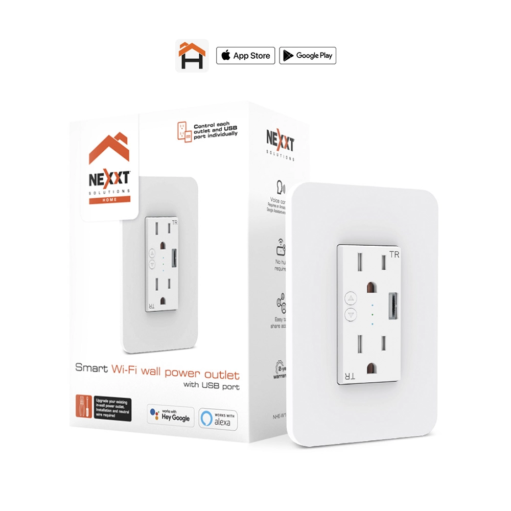 Tomacorriente de Pared Inteligente Wi-Fi NHE-W100 – 2 Tomas + Puerto USB, Control por Voz y App