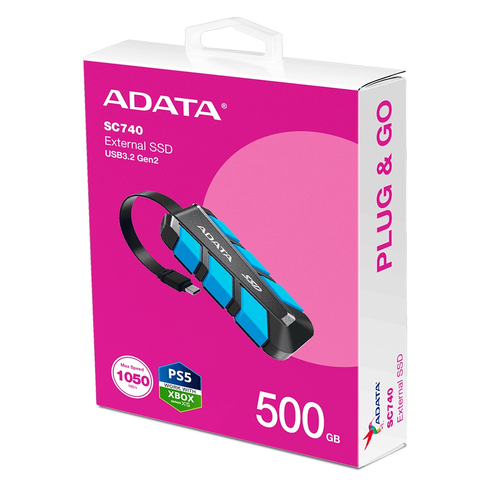 Unidad SSD Externa Adata Antigolpes SC740 500GB Tipo C Azul