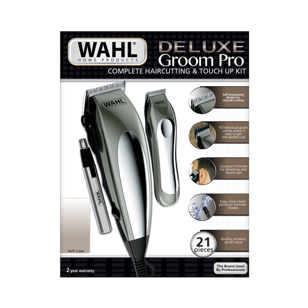 Cortapelo WAHL Deluxe Groom Pro Kit 21 Piezas Autoafilado Profesional
