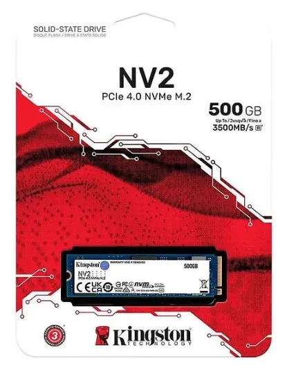 Unidad Sólida Kingston NV2 500GB M.2 NVMe PCIe 4.0 – Lectura 3500MB/s · Escritura 2100MB/s
