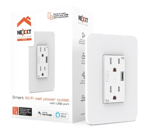 Tomacorriente de Pared Inteligente Wi-Fi NHE-W100 – 2 Tomas + Puerto USB, Control por Voz y App