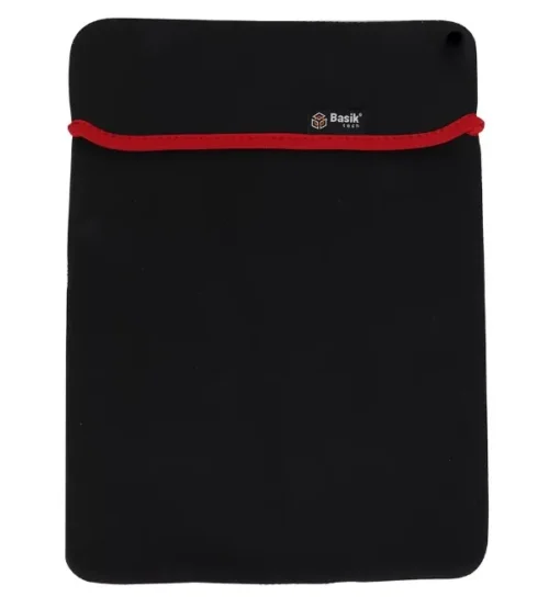 Funda reversible para laptop 15.6" BASIK TECH – Neopreno grueso, doble faz rojo/negro, protección antigolpes