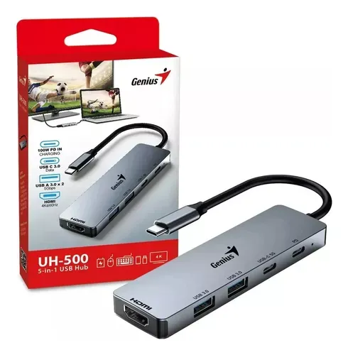 Hub Genius 5 Puertos 2 Usb 3.0-Hdmi-Usb Tipo C-Pd