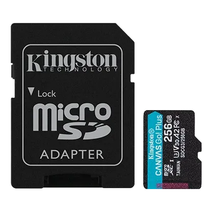 Tarjeta MicroSD 256GB Kingston Canvas Go! Plus – U3 V30 A2, 170MB/s, 4K, Resistente
