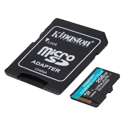 Tarjeta MicroSD 256GB Kingston Canvas Go! Plus – U3 V30 A2, 170MB/s, 4K, Resistente