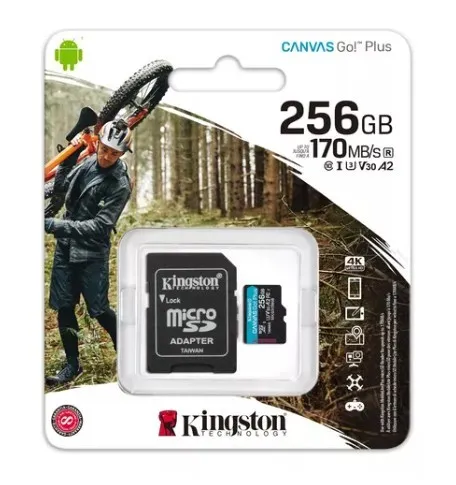 Tarjeta MicroSD 256GB Kingston Canvas Go! Plus – U3 V30 A2, 170MB/s, 4K, Resistente