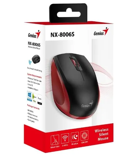 Mouse Inalambrico Genius Nx-8006S Negro Y Rojo