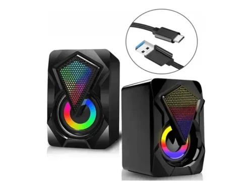 Parlantes USB RGB Jaltech para PC x2 – 6W, Bajo Reforzado, Luz LED, Control de Volumen