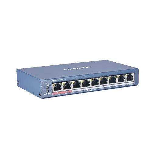 Switch PoE No Administrable Hikvision DS-3E0109P-E/M(B) – 8 Puertos Fast Ethernet, Largo Alcance, 60W