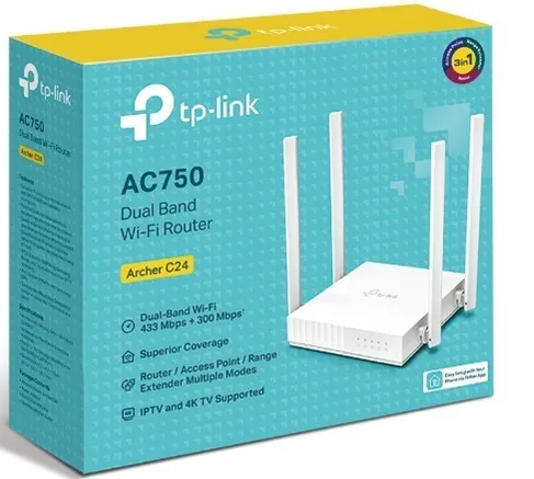 Router Wi-Fi TP-Link Archer C24 AC750, Doble Banda, 4 Antenas