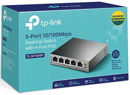 Switch PoE 5 Puertos 10/100 Mbps con 4 Puertos PoE+ – Modo Extensión y Prioridad